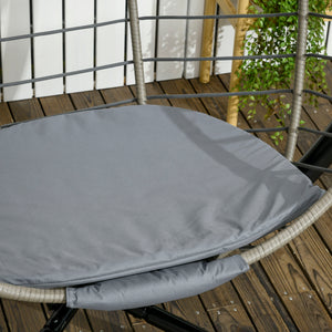 PE Rattan Swing Chair, Outdoor Hanging Chair with Metal Stand, Thick Padded Cushion, Foldable Basket and Cup Holder, for Indoor and Outdoor, Grey