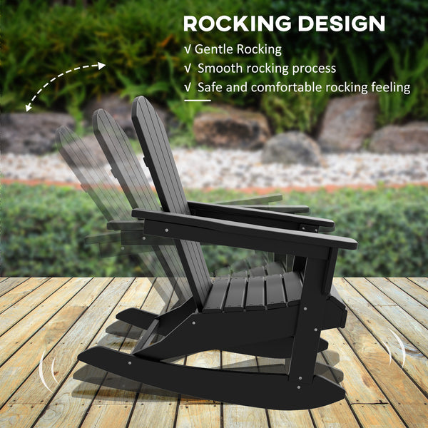 Outsunny Adirondack Rocking Chair, All Weather HDPE Porch Rocker, Rocking Fire Pit Chair for Patio, Garden, Lawn, Black