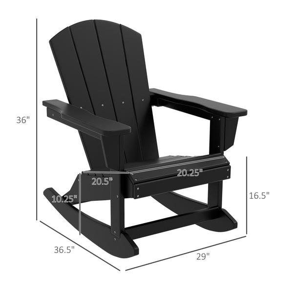 Outsunny Adirondack Rocking Chair, All Weather HDPE Porch Rocker, Rocking Fire Pit Chair for Patio, Garden, Lawn, Black