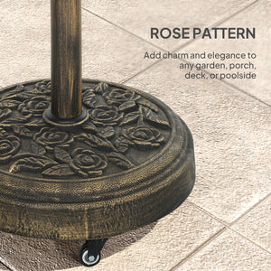 Round Patio Umbrella Base, 46 lbs Resin Umbrella Base with Wheels, Outdoor Umbrella Stand for 1.3"/1.5"/1.9" Umbrella Poles for Outdoor, Lawn, Poolside, Bronze