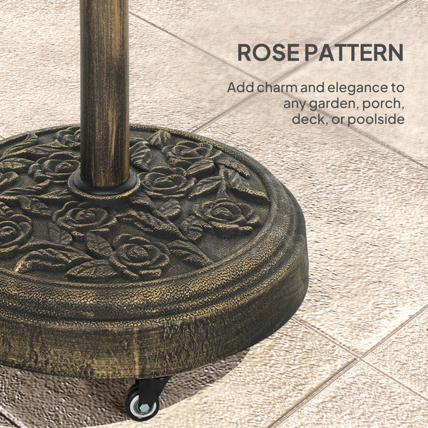 Round Patio Umbrella Base, 46 lbs Resin Umbrella Base with Wheels, Outdoor Umbrella Stand for 1.3"/1.5"/1.9" Umbrella Poles for Outdoor, Lawn, Poolside, Bronze