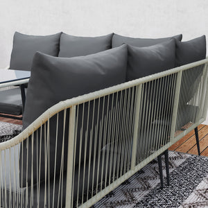 6 Piece Garden Furniture Set, Garden Corner Sofa Set with Thickened Cushions, Outdoor Patio Furniture Set with Glass Top Table, Footstools for Conservatory, Light Grey