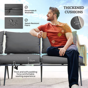 6 Piece Garden Furniture Set, Garden Corner Sofa Set with Thickened Cushions, Outdoor Patio Furniture Set with Glass Top Table, Footstools for Conservatory, Light Grey