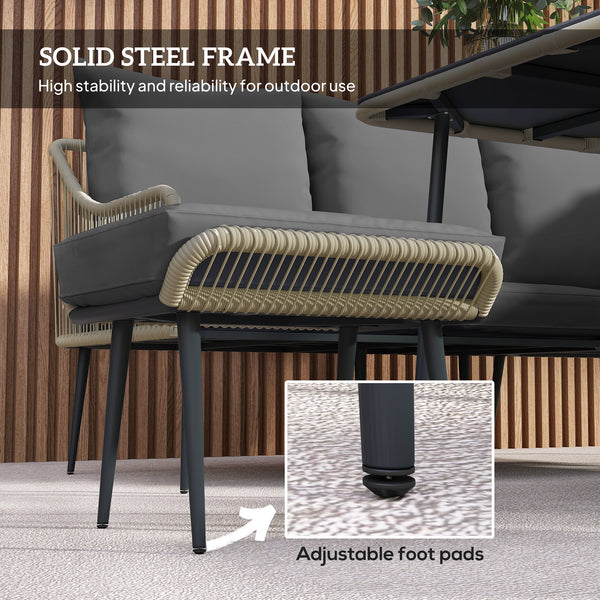 6 Piece Garden Furniture Set, Garden Corner Sofa Set with Thickened Cushions, Outdoor Patio Furniture Set with Glass Top Table, Footstools for Conservatory, Light Grey