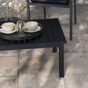 Aluminium Outdoor Coffee Table, Rectangular Patio Side Table with Wood Grain Effect and Slat Tabletop for Indoor, Garden, Balcony, 100cm x 60cm, Black
