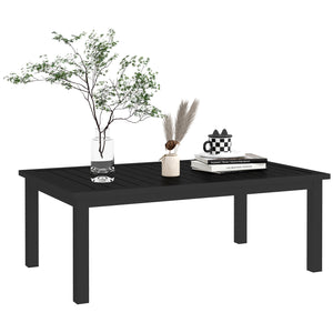 Aluminium Outdoor Coffee Table, Rectangular Patio Side Table with Wood Grain Effect and Slat Tabletop for Indoor, Garden, Balcony, 100cm x 60cm, Black