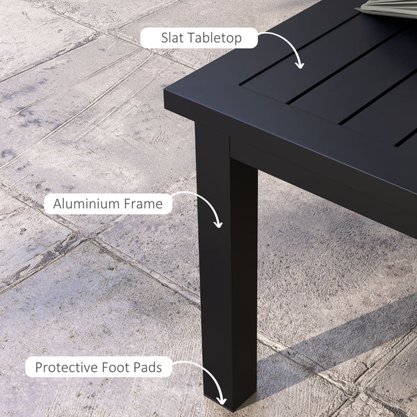 Aluminium Outdoor Coffee Table, Rectangular Patio Side Table with Wood Grain Effect and Slat Tabletop for Indoor, Garden, Balcony, 100cm x 60cm, Black