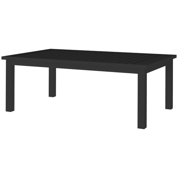Aluminium Outdoor Coffee Table, Rectangular Patio Side Table with Wood Grain Effect and Slat Tabletop for Indoor, Garden, Balcony, 100cm x 60cm, Black