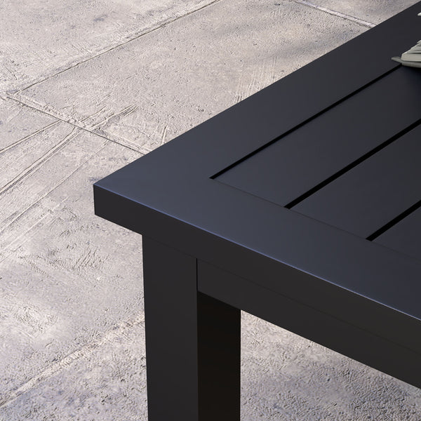 Aluminium Outdoor Coffee Table, Rectangular Patio Side Table with Wood Grain Effect and Slat Tabletop for Indoor, Garden, Balcony, 100cm x 60cm, Black