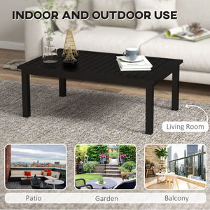 Aluminium Outdoor Coffee Table, Rectangular Patio Side Table with Wood Grain Effect and Slat Tabletop for Indoor, Garden, Balcony, 100cm x 60cm, Black