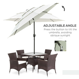 Outsunny 9FT 3 Tiers Patio Umbrella Outdoor Market Umbrella with Crank, Push Button Tilt for Deck, Backyard and Lawn, Beige