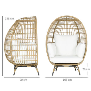 Oversized Garden Egg Chair, Outdoor Wicker PE Rattan Chair with Thickened Padded Cushions and Pillows for Balcony, Porch, Khaki