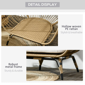 Oversized Garden Egg Chair, Outdoor Wicker PE Rattan Chair with Thickened Padded Cushions and Pillows for Balcony, Porch, Khaki