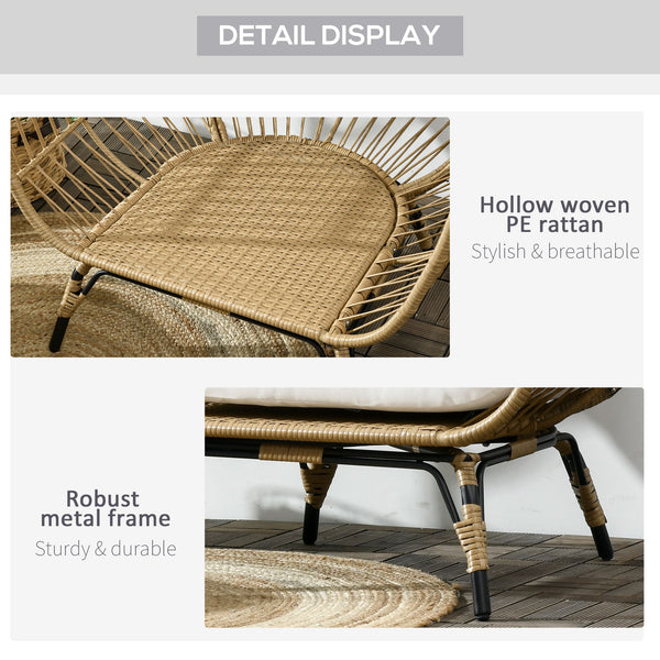 Oversized Garden Egg Chair, Outdoor Wicker PE Rattan Chair with Thickened Padded Cushions and Pillows for Balcony, Porch, Khaki