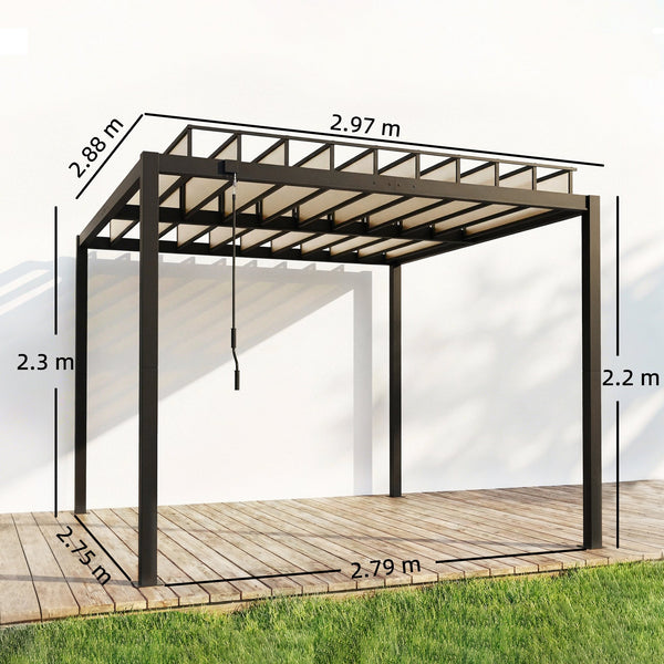 3 x 3 m Louvered Pergola with Adjustable PC Louvred Roof, Aluminium Frame, Patio Gazebo Pergola Canopy with Drainage Gutters, Handle, Expansion Screws for Garden Outdoor, Coffee