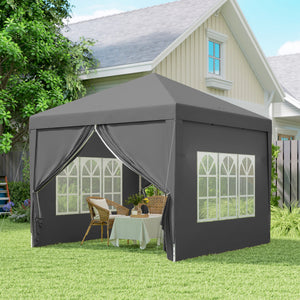 10'x10' Outdoor Pop Up Party Tent Gazebo Canopy with Carrying Bag (Grey)