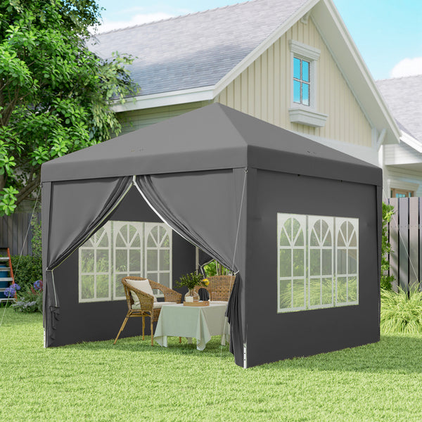 10'x10' Outdoor Pop Up Party Tent Gazebo Canopy with Carrying Bag (Grey)