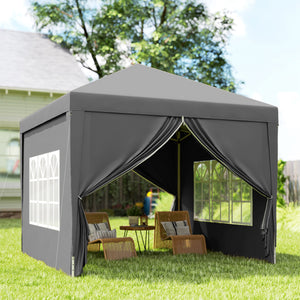 10'x10' Outdoor Pop Up Party Tent Gazebo Canopy with Carrying Bag (Grey)