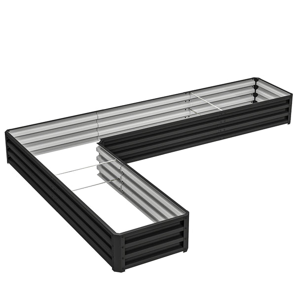 L-Shaped Raised Garden Bed, 82" x 109" x 12" Galvanized Steel Planter Box with Multi-reinforced Rods for Vegetables, Flowers and Herbs, Black