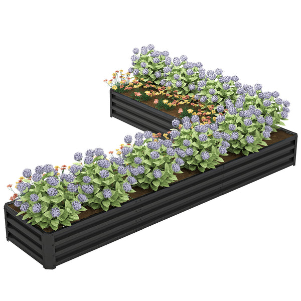 L-Shaped Raised Garden Bed, 82" x 109" x 12" Galvanized Steel Planter Box with Multi-reinforced Rods for Vegetables, Flowers and Herbs, Black