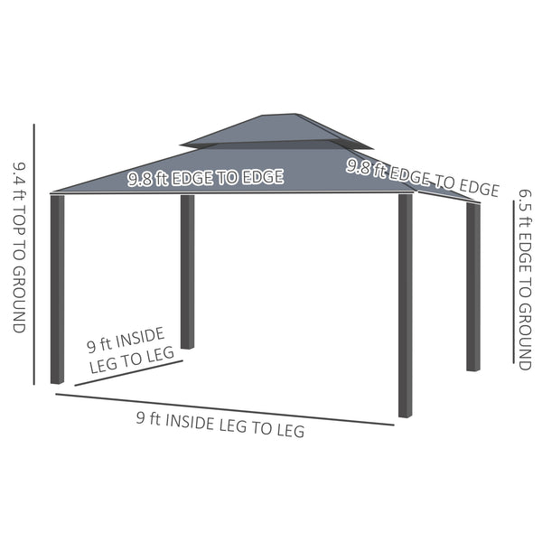 10' x 10' Hardtop Gazebo with Curtains and Netting, Permanent Pavilion Metal Double Roof Gazebo Canopy with Aluminum Frame and Hooks, for Garden, Patio, Backyard, Dark Brown