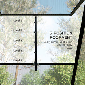 Outsunny 8' x 4' Lean-to Polycarbonate Greenhouse, Walk-in Hobby Green House with Sliding Door, 5-Level Roof Vent, Rain Gutter, Garden Plant Hot House with Aluminum Frame and Foundation, Black