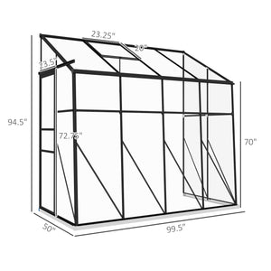 Outsunny 8' x 4' Lean-to Polycarbonate Greenhouse, Walk-in Hobby Green House with Sliding Door, 5-Level Roof Vent, Rain Gutter, Garden Plant Hot House with Aluminum Frame and Foundation, Black