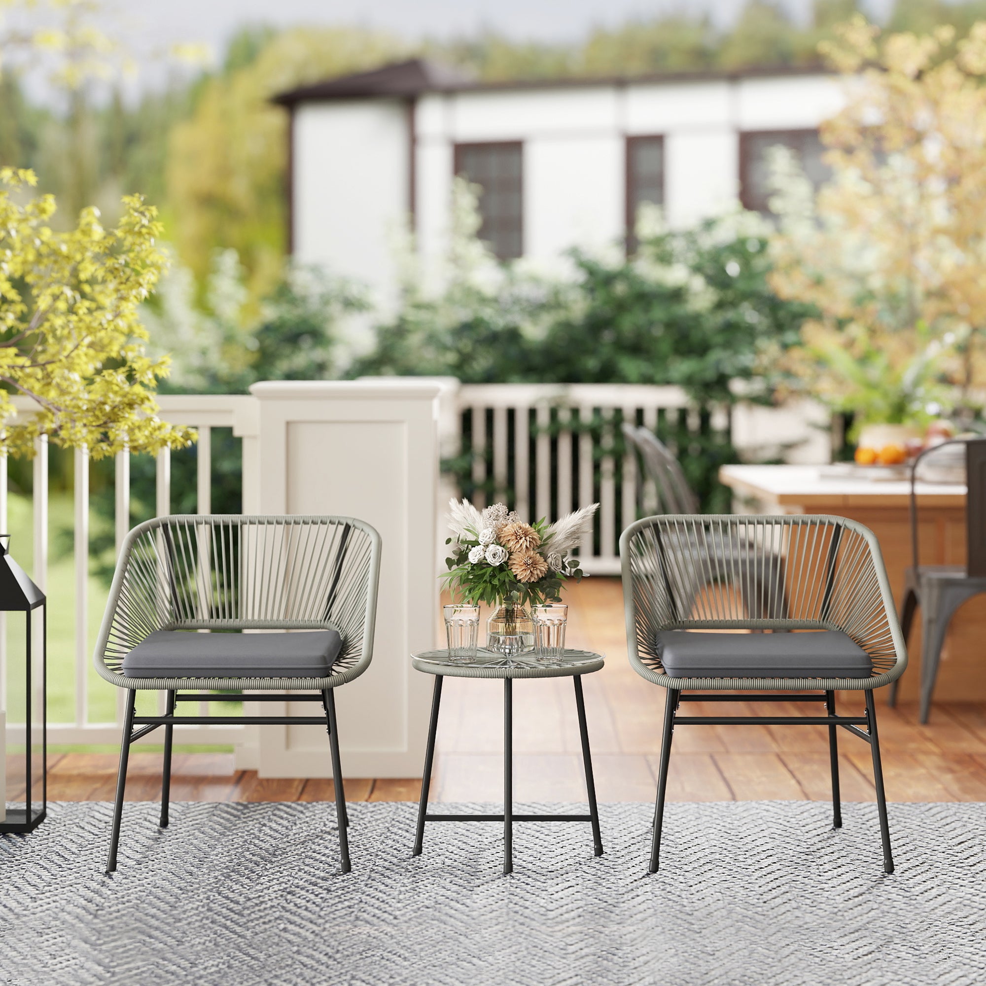 Pieces Rattan Bistro Set, Wicker Small Garden Table and Chairs