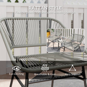 3 Pieces Rattan Bistro Set, Wicker Small Garden Table and Chairs Set with Cushions and Glass Top Coffee Table, Bistro Garden Furniture Set for Outdoor, Patio, Balcony, Light Grey