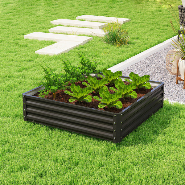 4' x 4' x 1' Raised Garden Bed Galvanized Steel Planter Box for Vegetables, Flowers, Herbs, Black