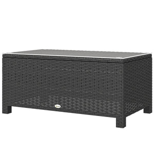 Rattan Coffee Table, Patio Side Table, Hand-woven Wicker Furniture with Tempered Glass Top Outdoor Garden Patio, Dark Grey