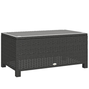 Rattan Coffee Table, Patio Side Table, Hand-woven Wicker Furniture with Tempered Glass Top Outdoor Garden Patio, Dark Grey