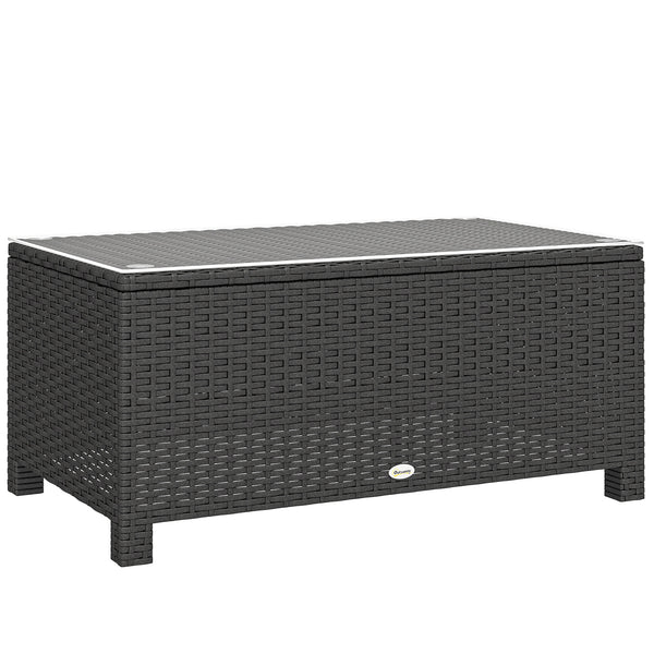 Rattan Coffee Table, Patio Side Table, Hand-woven Wicker Furniture with Tempered Glass Top Outdoor Garden Patio, Dark Grey