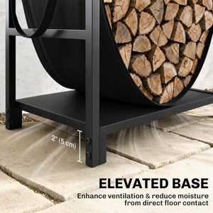 19 Inch Firewood Rack with Canvas Carrier, 110 lb Capacity Heavy Duty Steel Log Store Indoors, Fireplace Log Storage Holder, Black