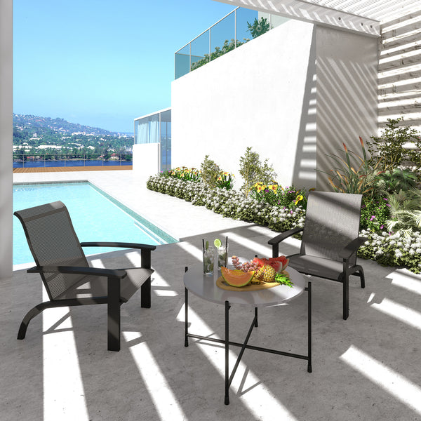 2 Pieces Aluminum Adirondack Chairs, Muskoka Chairs with Mesh Seat and High Back, Rattan-Effect All-Weather Outdoor Patio Chairs for Fire Pit, Garden, Deck, Dark Grey