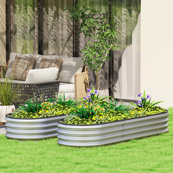 2Pcs Galvanized Raised Garden Bed, 6 x 2 x 1 ft Modular Metal Garden Beds with Rubber Strip Edging, Oval Outdoor Planter Box for Vegetables, Flowers, Herbs, Silver
