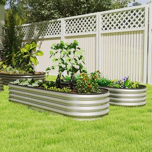 2Pcs Galvanized Raised Garden Bed, 6 x 2 x 1 ft Modular Metal Garden Beds with Rubber Strip Edging, Oval Outdoor Planter Box for Vegetables, Flowers, Herbs, Silver