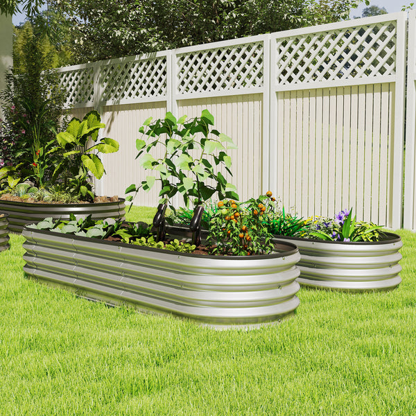 2Pcs Galvanized Raised Garden Bed, 6 x 2 x 1 ft Modular Metal Garden Beds with Rubber Strip Edging, Oval Outdoor Planter Box for Vegetables, Flowers, Herbs, Silver