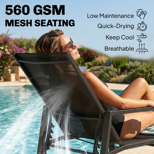Sun Lounger with Retractable Footrest, 5-Position Adjustable Reclining Garden Lounger, Garden Chaise Lounge Sunbed Recliner Chair with Steel Frame for Beach, Porch, Patio, Camping, Black