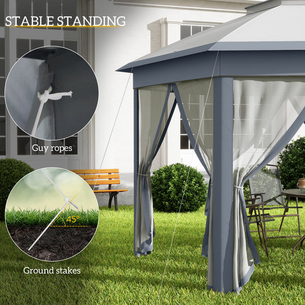 13' x 13' Pop Up Gazebo, Hexagonal Canopy Shelter with 6 Zippered Mesh Netting, Event Tent with Strong Steel Frame for Patio Backyard Garden Wedding Party, Gray