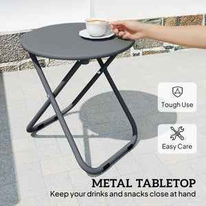 3 Pieces Patio Bistro Set, Folding Garden Furniture Set for 2 with Metal Top Coffee Table and Rattan Chairs for Outdoor, Balcony, Grey