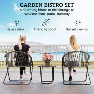 3 Pieces Patio Bistro Set, Folding Garden Furniture Set for 2 with Metal Top Coffee Table and Rattan Chairs for Outdoor, Balcony, Grey