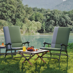 Folding Outdoor Rocking Chairs Set of 2, Oversized Outdoor Rocking Camping Chair with 400 lbs. Capacity, Wide Seat, Padded High Back for Patio, Porch, Garden, Dark Green