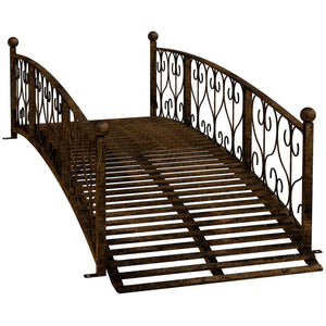 Outsunny 7' Metal Arch Garden Bridge with Safety Siderails, Decorative Arc Footbridge with Delicate Scrollwork "S" Motifs for Backyard Creek, Stream, Fish Pond, Bronze