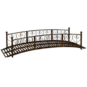 Outsunny 7' Metal Arch Garden Bridge with Safety Siderails, Decorative Arc Footbridge with Delicate Scrollwork "S" Motifs for Backyard Creek, Stream, Fish Pond, Bronze