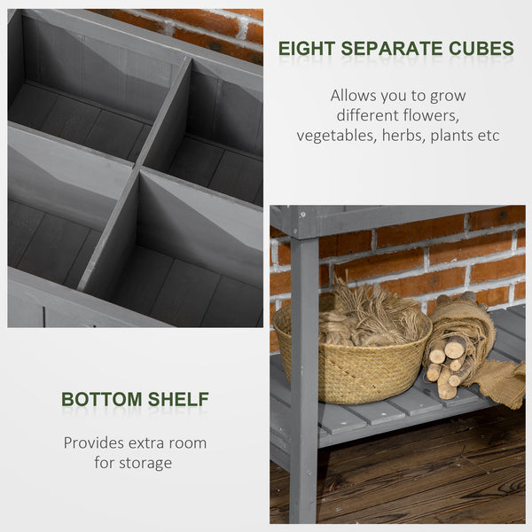 Wooden Herb Planter with 8 Pocket, Raised Bed Container Garden Planter Boxes, 110L x 46W x 76Hcm, Dark Grey