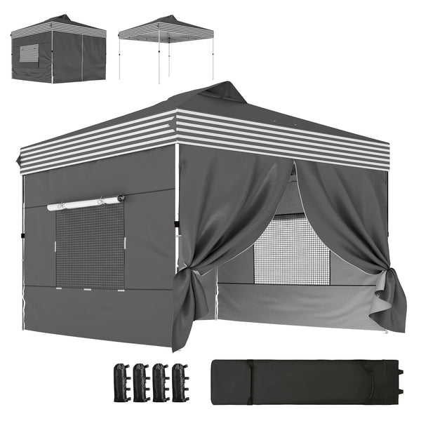 10 x 10 ft Pop Up Canopy Tent with 4 Sidewalls, UPF 50+ 1-Button Push Easy Setup Outdoor Instant Canopy Portable Shelter with 4 Sandbags, Wheeled Carry Bag, Dark Grey