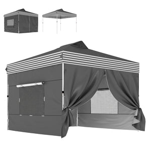 10 x 10 ft Pop Up Canopy Tent with 4 Sidewalls, UPF 50+ 1-Button Push Easy Setup Outdoor Instant Canopy Portable Shelter with 4 Sandbags, Wheeled Carry Bag, Dark Grey