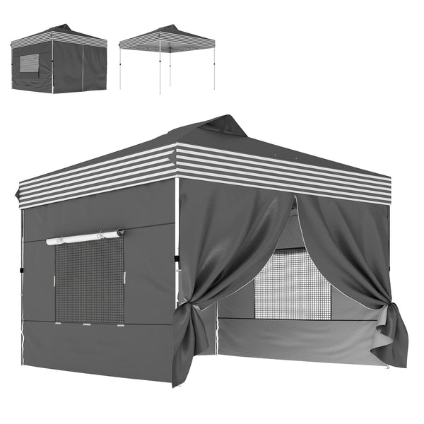 10 x 10 ft Pop Up Canopy Tent with 4 Sidewalls, UPF 50+ 1-Button Push Easy Setup Outdoor Instant Canopy Portable Shelter with 4 Sandbags, Wheeled Carry Bag, Dark Grey