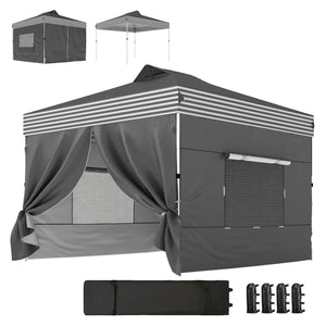 10 x 10 ft Pop Up Canopy Tent with 4 Sidewalls, UPF 50+ 1-Button Push Easy Setup Outdoor Instant Canopy Portable Shelter with 4 Sandbags, Wheeled Carry Bag, Dark Grey